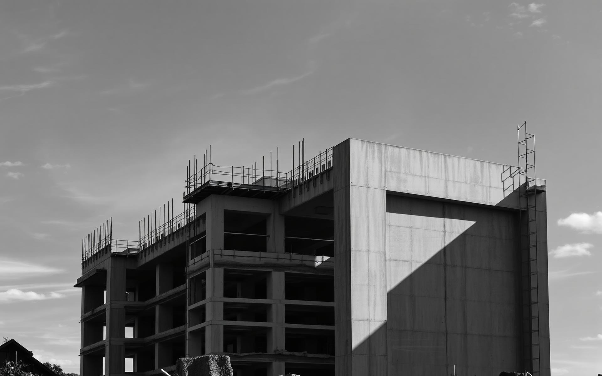 Structure under construction in black and white
